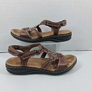 Clarks Bendables Brown Leather Floral Laser Cut Strappy Sandals 6.5M 26065708